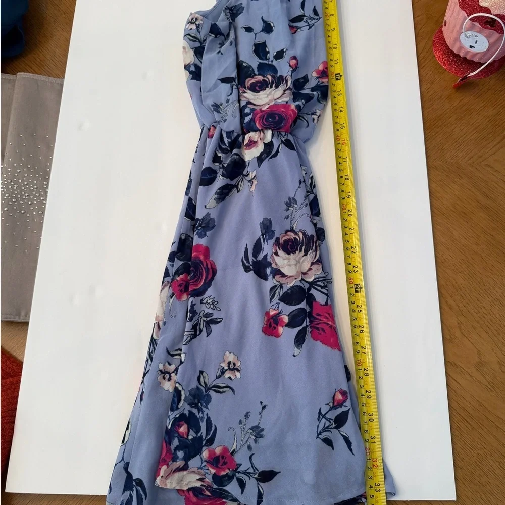 Blue Rain Floral Kids Mini Dress in Blue and Pink